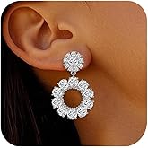 Fiklon Vintage Sparkly Rhinestone Earrings for Women Dangle Flower Crystal Drop Cubic Zirconia Earrings Wedding Jewelry