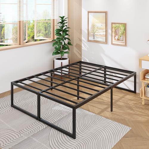 Lutown-Teen 46cm Base Cama Queen Size, No Necesita Somier, Base de Cama Queen Size con Resistentes Listones de Acero para Colchón, Fácil Montaje, Sin Ruido, Negro