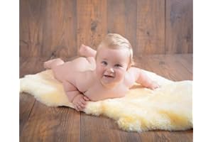 HUAHOO Premium Baby Sheepskin Rug Babycare Nursery Rug 100% Natural Lambskin Blanket Short-Shorn Wool Sleep Pad Medical Sheepskin Hospital Bed Mattress Topper (Beige, Single Pelt 2.5ft x 3.5ft)