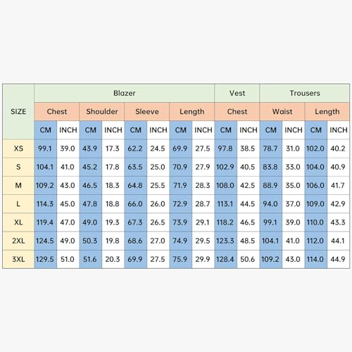 KUDMOL Men's 3-Piece Suit Wedding Slim Fit One Button Business Tuxedo Suits 3 Piece Solid Color for Party Comfort Blazer Jacket and Trousers Vest