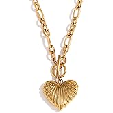 Valentines Day Gifts for Her,Chunky Gold Heart Necklace for Women, 18K Gold Plated Puffy Heart Pendant with Thick Paperclip Chain, Large Statement Choker Necklace, Vintage Style Stainless Steel Jewelry Gift for Christmas, Birthday, Valentine‘s Day