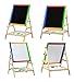 YARMOSHI My First Wooden Drawing Board Easel Double Sided Adjustable | Chalk Blackboard & White Dry Erase Surface, Magnetic Sponge, Marker Pens, Chalks & Bottom Tray | Learning Play for Toddlers!