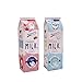 Pack of 2 Cute Pencil Case Box Leather Pencil Holder Pen Pouch Stationery Organizer Cosmetic Bag with Zipper (Blue and Pink Milk) (pinkblue)