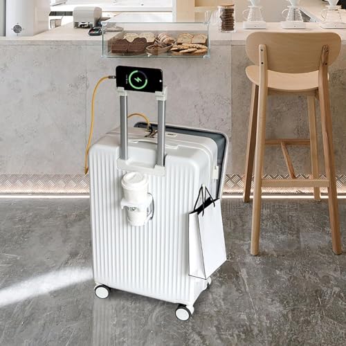 Carry-on Suitcase with Front Pocket for 15.6in Laptop, Mobile Phone Water Cup Holder Luggage Suitcase with Side Hooks, USB Type-C Interface Carry on Luggage for Travel(D)