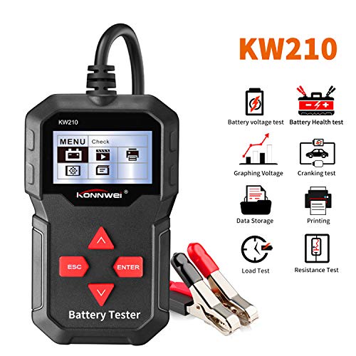 KONNWEI KW210 Car Battery Tester 12V Automatic Smart Check Backlit Screen Black Auto Battery Analyzer on CCA DIN EN IEC 100-2000 CCA 220AH