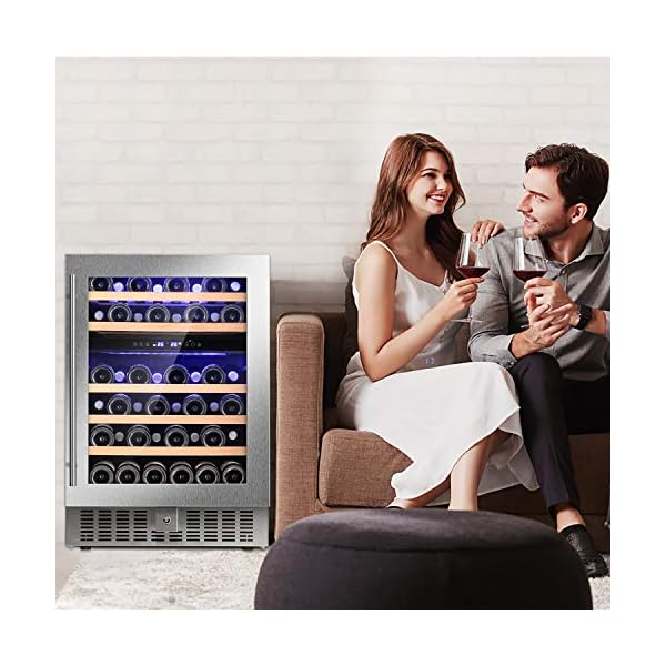 AGLUCKY-24-Wine-CoolerChiller-Built-in-or-Freestanding-Beverage-Refrigerator-Single-Bottle-Area-with-Stainless-Steel-Double-layer-Tempered-Glass-Door-46-Bottles