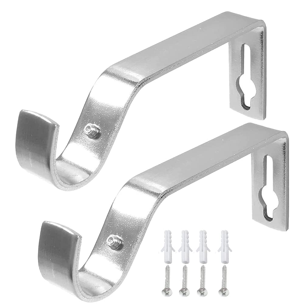 Heavy Duty Metal Curtain Pole Bracket Holder Curtain Rod Support Wall Brackets Holder (Silver)