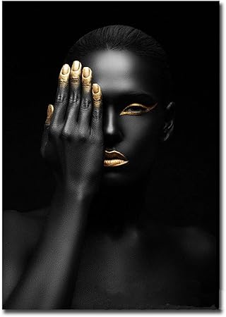 Mano Che Copre Donna Nera Sul Viso In Canvas Art Print Trucco Facciale Dorato Unico Sul Volto Di Modello Femminile Africano Decorazioni Da Parete Nessuna Cornice 60x80cm Amazon It Casa E Cucina