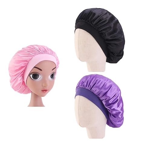 Minkissy 3pcs Kids Satin Bonnet Pure Color Elastic Night Sleep