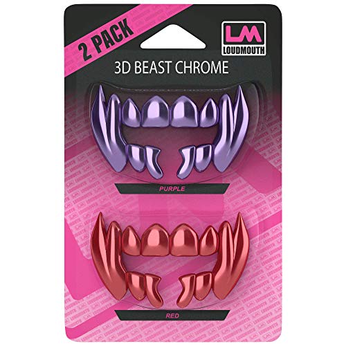 Loudmouth 3D Chrome Beast Blister Pack for Football Mouth Guard (3D Chrome Beast Blister - Red/Purple)