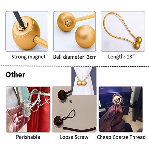 SmallDot Magnetic Curtain Tiebacks, [Pack of 2] Window Curtain Holders Hooks Holdbacks with Strong Magnet for Blackout Curtain Sheer Panels Draperies, 18 Inch, Gold - Thumbnail 2