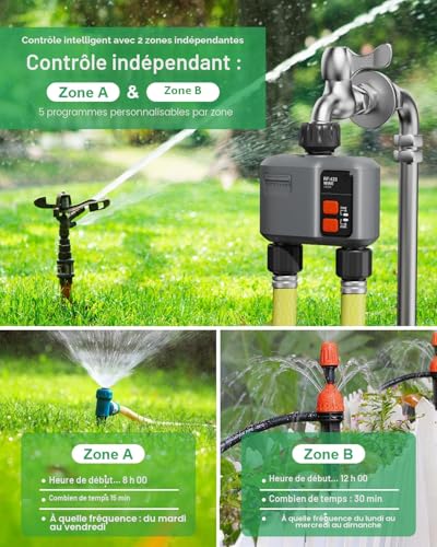 johgee 2 Way WiFi Watering Timer with 300M RF Technology Gateway, Automatic Watering Timer with Alexa and Google, Programmable Irrigation Timer and Remote Watering