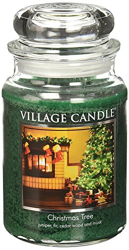 Village Candle Christmas Tree Large Glass Apothecary Jar Scented Candle, 26 oz,