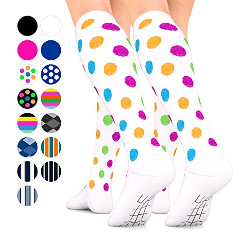 Go2 Elite Compression Socks for Women Men 15 20 mmHg Compression Stockings for Nurses, Running Medical Graduated Compression Socks for Travel Man Woman Athletic Nursing (polka,large 2-pack)