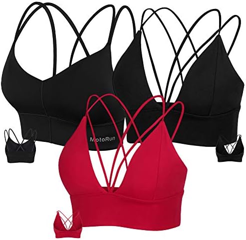 MotoRun Womens Push-up Padded Strappy Sports Bra Cross Back Wirefree Fitness Yoga Top