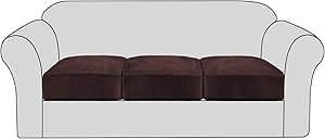 Velvet Stretch Couch Cushion Cover Plush Cushion Slipcover for Chair Loveseat Sofa Cushion Furniture Protector Seat Cushion Sofa Cover with Elastic Bottom Washable (3 Packs, Brown)
