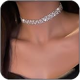 JEAIRTS Rhinestone Choker Necklace Silver Sparkly Full Crystals Necklace Chain Jewerly Fashion Party Accessories for Women