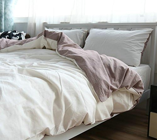 200TC [farmhouse style] Pure cotton pure color four set of duvet cover (1Duvet cover 1Flat sheets 2Pillow)-A King