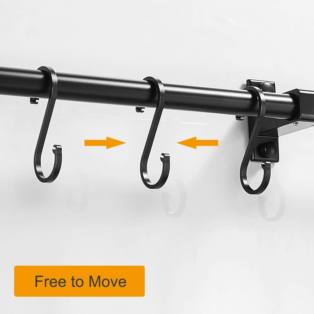 BESy 31.5 Inch Black Hanging Pot Rack Wall Mounted Lid Holder Detachable Rail Kitchen Utensils Pan Hanger with 10 Detachable S Hooks, Wall Mount With Screws: Kitchen & Dining