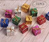 Hapy Shop Christmas Tree Decor 72 Pieces Mini Christmas Ornaments Foam Gift Box Shiny Metallic Wrapped Miniature Package Ornaments for Xmas Tree, Assorted Colors