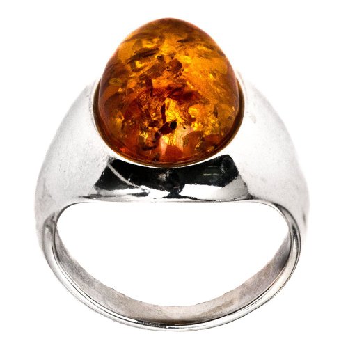 Sterling Silver Amber Oval Stone Classic Ring