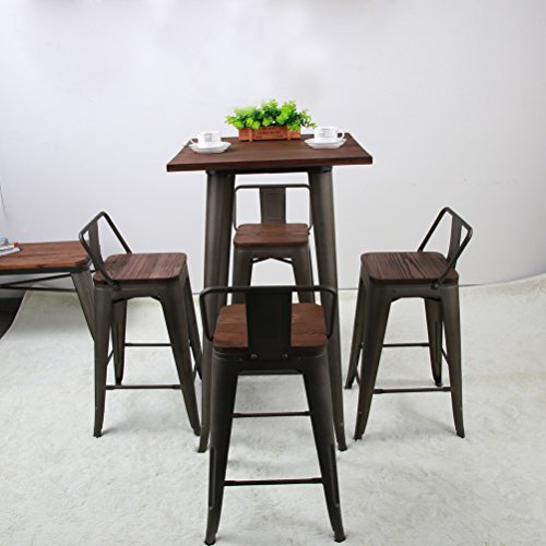 HAOBO Home 24" Low Back Metal Counter Stool Height Bar Stools with Wooden Seat [Set of 4] for Indoor/Outdoor Barstools