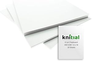 Knitial 22 pt White Chipboard 12 x 18 inch 20 Sheets for Crafts, Backing Boards, Scrapbooking, Frames and More