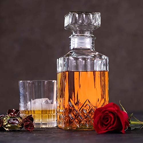 Whiskey Flavored Truffle Decanter by Man Crates - Includes 20 Whiskey-Flavored Chocolate Truffles (0.46 oz each) - Reusable Cut Glass Decanter (750 ml) - Great Holiday Gift for Men
