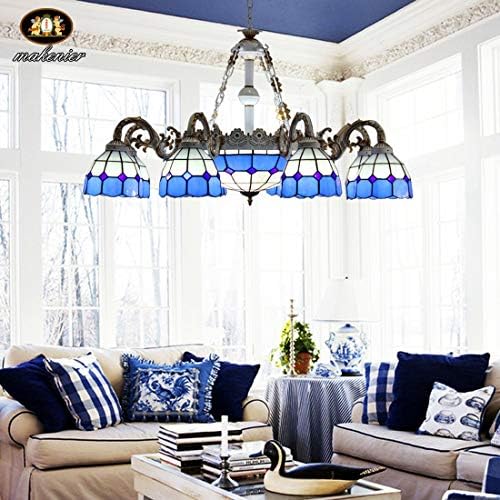 ヴィンテージスタイルのステンドグラス8本の腕 16インチ地中海シェードシャンデリア Sruoxi