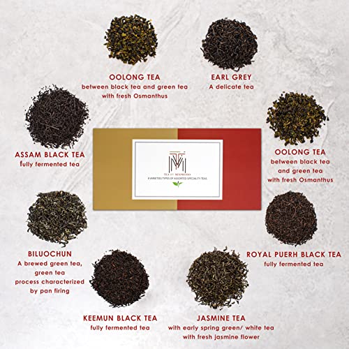 Top 8 Favorites Loose Leaf Tea Sampler, Assorted Variety Tea Box Set, With Earl Grey Tea, Oolong Tea, Jasmine Tea & Assam Black Tea, Single Steeps Tea Chest Gift Teas Box By Mixpresso