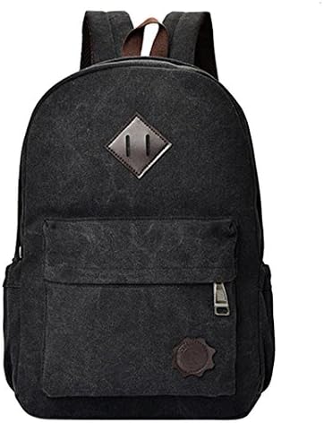 Aitena Neutral Soft Canvas Backpack School Lady Men Travel Student School Satchels Laptop Bag (Black)