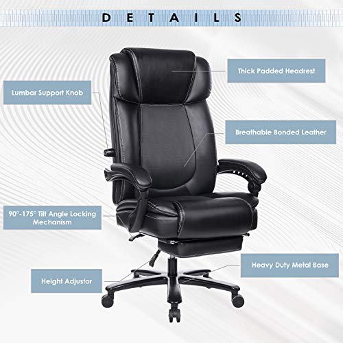 REFICCER Big and Tall Executive Office Chair 400 Lbs, High Back Rocking PU Leather Office Chair with Footrest… - Image 2