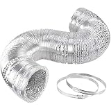 iPower GLDUCT10X25C 10 Inch 25 Feet Non-Insulated Flex Air Aluminum Ducting Dryer Vent Hose for HVAC Ventilation, 2 Clamps Included