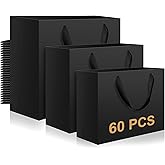 Lincia 60 Pcs Black Paper Bags with Handles, Assorted Sizes Large 11", Medium 8", Small 7" Black Gift Bags Bulk for Retail, Party, Birthday, Gift, Shopping, Business, Merchandise