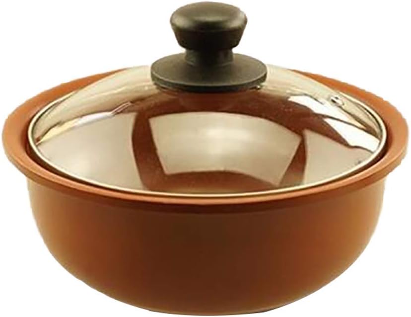 TCWDX Olla de Barro Redonda de 1.4 Cuartos con Tapa de Vidrio Templado