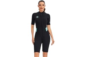 Lemorecn Wetsuit Men Women, 2mm Shorty Wetsuits Front Zip Ultra-Stretch Neoprene Thermal Swimsuit Diving Suit for Water Sport