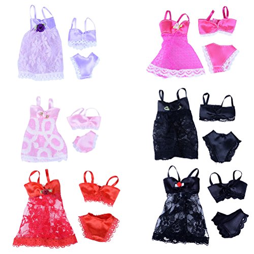 uhoMEy 1 set Sexy Pajamas Lingerie Doll Night Dress for Barbie, Swimwear Lace Clothes,Black