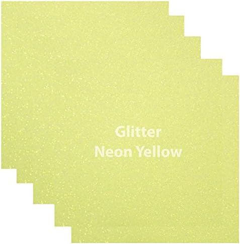 Fame Crafts Heat Transfer Glitter Vinyl, Transfer Sheets Iron On HTV Vinyl for Silhouette Cameo, Cricut, 12x10 - Inches,Pack of 5 (Gitter Neon Yellow)