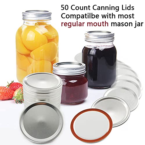 50 Pcs Canning Lids Regular Mouth Mason Jar Lids with Silicone Seals