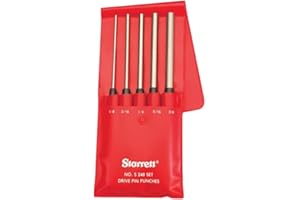 Starrett S248PC Extended Length Drive Pin Punch, 1/8"-3/8" Pin Diameters, 8" Overall Length, 3-1/2" Pin Length, in Red Vinyl 