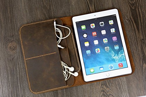 Personalized Vintage Distressed genuine real leather iPad Air / Air 2 case cover sleeve / iPad organizer case / ipad air 2 folder - IDAX005S
