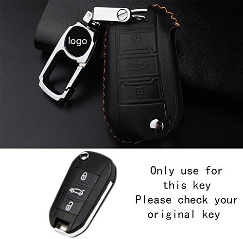 RAOPING Car Key Cover Case holder for Peugeot 206 207 208 301 307 308 406 407 408 508 2008 3008 4008 Zinc alloy+Leather folding key protect shell Auto Key accessories (Black Brown line)