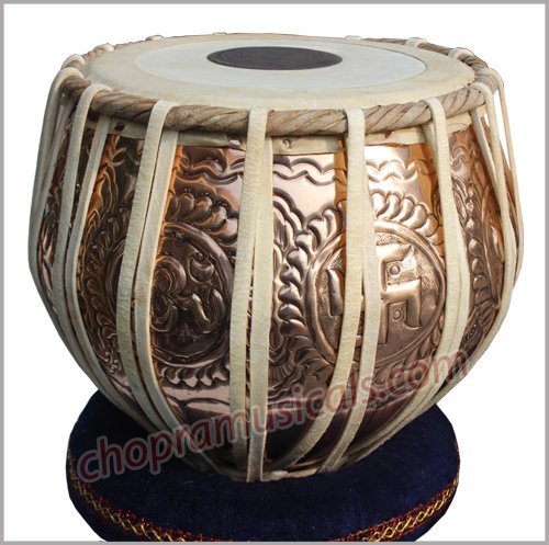 Copper Tabla Drum Set, Professional Decorative Bayan, Best Handmade Dayan with, Hammer, Cushions & Box - Thumbnail 3