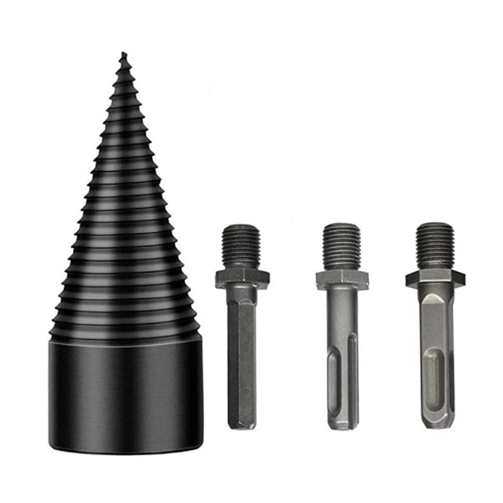 VOANZO 4PCS Wood Splitter Drill Bit firewood Drill bit Wood Splitter Square Handle Round Handle and Hex Shank 32mm/1.26inch