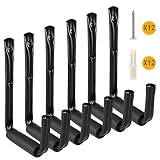 Ihomepark Heavy Duty Garage Storage Utility Hooks with Jumbo Arm, Wall Mount Garage Brackets Hanger & Organizer for Ladder Tool Chair Hose(6 Pack - Black)