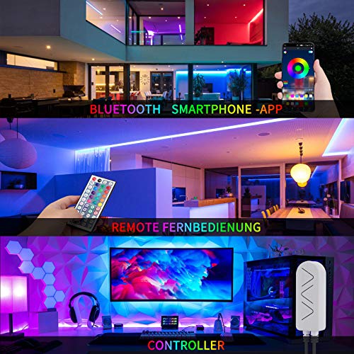 Morfone LED Strip 12M LED Streifen 5050 RGB, APP-Steuerung Bluetooth Musikalische Lichtband mit 44 Tasten Fernbedienung, 360 Leds 12V Netzteil LED Band für TV, Haus, Party, Bar Dekoration (2x6M)