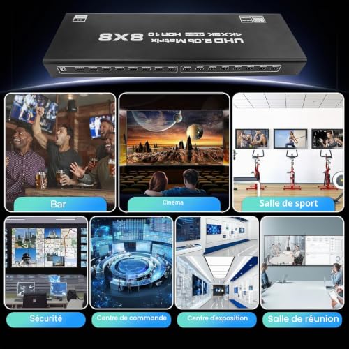 HDMI Matrix 8x8 4K@60Hz HDMI Matrix Switch 8 Inputs 8 Outputs Yuv 4:4:4 / RGB with RS232, IR, 18Gbps, hdcp2.2, hdmi2.0, 3D, EDID, Arc, Ces, hdr10
