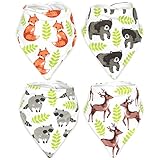 Stadela Baby Adjustable Bandana Drool Bibs for Drooling and Teething Nursery Burp Cloths 4 Pack Unisex Baby Shower Gift Set for Girl and Boy – Enchanted Forest Woodland Animal Fox Bear Deer Raccoon