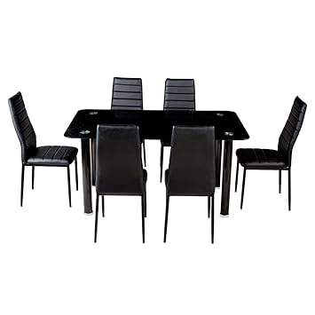 Woodness Osaka Glass 6 Seater Dining Table Set (Black)