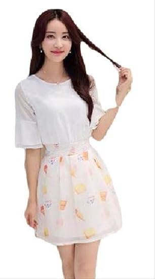 Amazon ガールズ 夏 ツーピース ドレスワンピース 半そで 花柄 シフォン オレンジ ブルー S オレンジ ワンピース チュニック 通販
